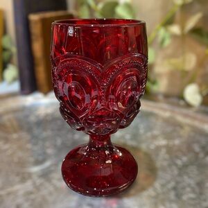 Vintage LE Smith Moon & Stars Ruby Red Glass Goblet
